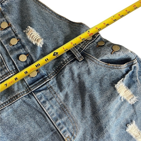 AvaCostume Blue Denim Distressed Bib Overalls Shorts - Picture 8 of 11